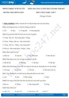 Đề thi HK1 có đáp án môn Công nghệ 7 năm 2018-2019 trường THCS Hồng Châu
