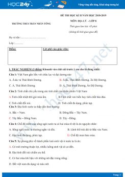Đề thi HK2 môn Địa lý lớp 8 năm 2018-2019 - Trường THCS Trần Nhân Tông có đáp án