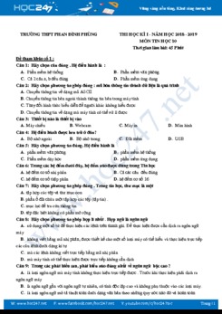 Bộ 3 đề thi HK1 môn Tin học 10 năm 2018 - 2019 Trường THPT Phan Đình Phùng