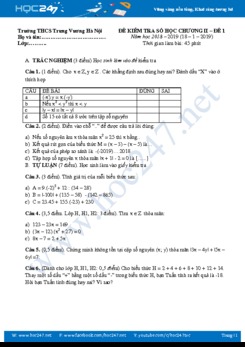 Bộ 2 đề kiểm tra 1 tiết Chương 2 Số học 6 năm học 2018 - 2019 Trường THCS Trưng Vương Hà Nội