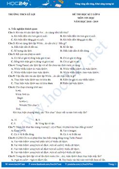 Đề thi HK2 môn Tin học 8 năm 2018 - 2019 Trường THCS Lê Lợi