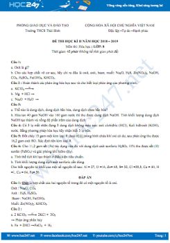 Đề thi HK2 môn Hóa học 8 năm 2018 - 2019 Trường THCS Thái Bình