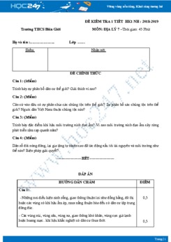 Đề kiểm tra 1 tiết HK1 môn Địa lý lớp 7 năm 2018-2019 - Trường THCS Biên Giới có đáp án