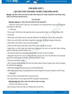 Lập dàn ý bài văn miêu tả một cảnh sông nước - Văn mẫu lớp 5