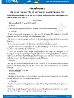 Lập dàn ý cho bài văn tả một người mà em thường gặp - Văn mẫu lớp 5