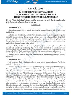 Tả một buổi sáng hoặc trưa, chiều trong một vườn cây hay trong công viên, trên đường phố, trên cánh đồng, nương rẫy - Văn mẫu lớp 5