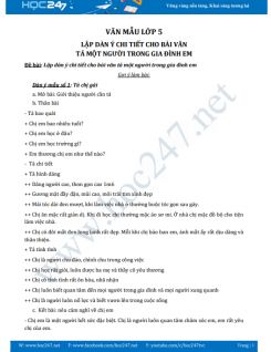 Lập dàn ý chi tiết cho bài văn tả một người trong gia đình em - Văn mẫu lớp 5