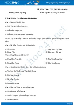 Đề kiểm tra 1 tiết HK2 môn Địa lý lớp 7 năm 2018-2019 - Trường THCS Ngũ Hiệp có đáp án