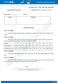 Đề thi HK1 môn Địa lý lớp 7 năm 2018-2019 - Trường THCS Vạn Linh có đáp án