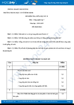 Đề kiểm tra giữa Học kì 2 môn Công nghệ 7 năm 2018- 2019 trường THCS Bình Minh