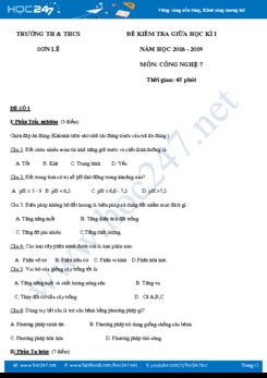Đề kiểm tra giữa HK1 môn Công nghệ 7 năm học 2018- 2019 trường TH & THCS Sơn Lễ