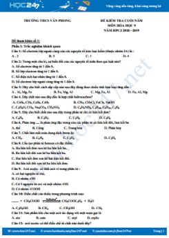 Bộ 3 đề kiểm tra cuối năm môn Hóa học 9 năm 2018 - 2019 Trường THCS Vân Phong