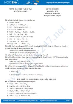 Đề thi HSG môn Hóa học 8 năm 2018 - 2019 Phòng GDĐT Thạch Hà