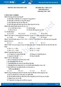 Đề kiểm tra 1 tiết lần 2 môn Hóa học 8 năm 2018 - 2019 Trường THCS Phan Huy Chú