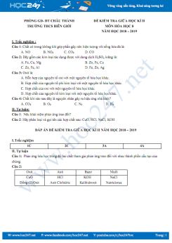 Đề kiểm tra giữa HK2 môn Hóa học 8 năm 2018 - 2019 Trường THCS Biên Giới