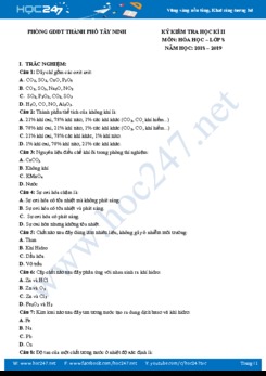 Đề thi HK2 môn Hóa học 8 năm 2018 - 2019 Phòng GDĐT Tây Ninh