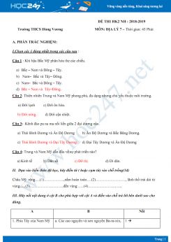 Đề thi HK2 môn Địa lý lớp 7 năm 2018-2019 - Trường THCS Hùng Vương có đáp án