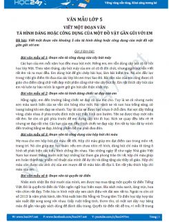 Viết một đoạn văn tả hình dáng hoặc công dụng của một đồ vật gần gũi với em - Văn mẫu lớp 5