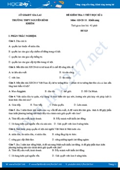 Đề kiểm tra 1 tiết HK2 môn GDCD 11 năm 2019 có đáp án - Trường THPT Nguyễn Bỉnh Khiêm
