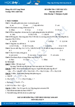 Đề kiểm tra 1 tiết HK2 môn Hóa học năm 2018 - 2019 Trường THCS Suối Trầu