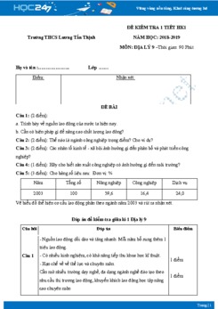 Đề kiểm tra 1 tiết HK1 môn Địa lý lớp 9 năm 2018-2019 - Trường THCS Lương Tấn Thịnh có đáp án