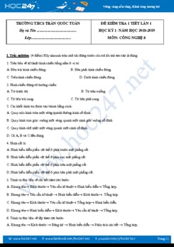 Đề kiểm tra 1 tiết HK1 năm 2018-2019 môn Công Nghệ lớp 8 trường THCS Trần Quốc Tuấn