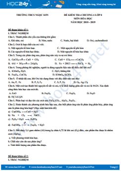 Bộ 4 đề kiểm tra Chương 4 môn Hóa học 8 năm 2018 - 2019 Trường THCS Ngọc Sơn