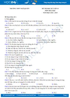 Đề thi HK2 môn Hóa học 10 năm 2018 - 2019 Trường THPT Ngô Quyền