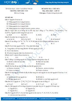 Đề kiểm tra 1 tiết lần 1 môn Hóa học 10 năm 2018 - 2019 Trường THPT Tân Đức