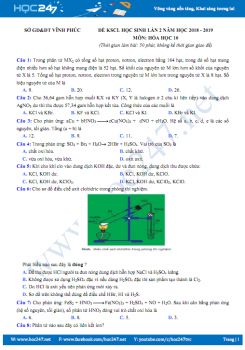 Đề khảo sát chất lượng lần 2 môn Hóa học 10 năm 2018 - 2019 Tỉnh Vĩnh Phúc