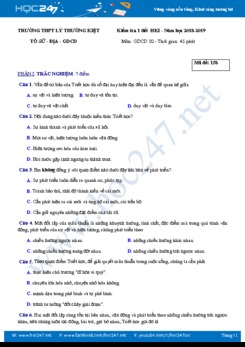 Đề kiểm tra 1 tiết HK1 môn GDCD 10 Trường THPT Lý Thường Kiệt năm học 2018 - 2019