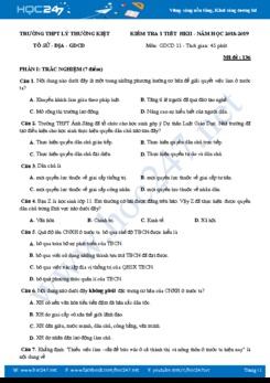 Đề kiểm tra 1 tiết HK2 môn GDCD 11 Trường THPT Lý Thường Kiệt năm học 2018 - 2019