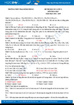 Đề thi HK2 môn Hóa học 11 năm học 2018 - 2019 Trường THPT Phan Đình Phùng