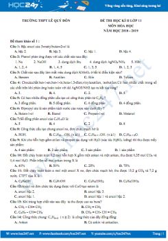 Đề thi HK2 môn Hóa học 11 năm 2018 - 2019 Trường THPT Lê Quý Đôn