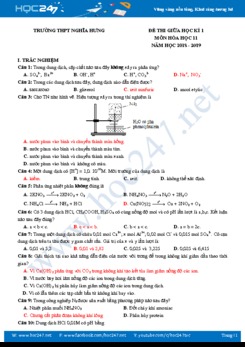 Đề kiểm tra giữa HK1 môn Hóa học 11 năm học 2018 - 2019 Trường THPT Nghĩa Hưng