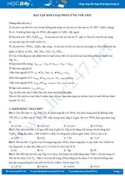 Bài tập kim loại phản ứng với axit Hóa học 12