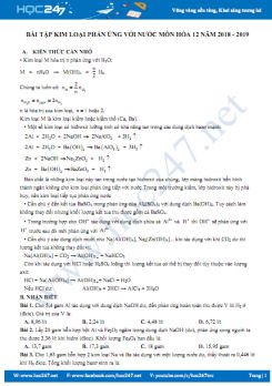 Bài tập kim loại phản ứng với nước môn Hóa 12 năm 2018 - 2019