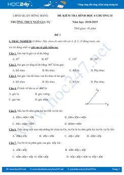 Bộ 2 đề kiểm tra Chương 2 Hình học 6 năm 2018 - 2019 Trường THCS Ngô Gia Tự