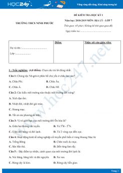 Đề thi HK1 môn Địa lý lớp 7 năm 2018-2019 - Trường THCS Ninh Phước có đáp án