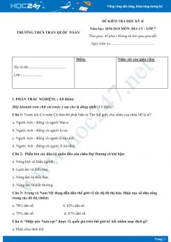 Đề thi HK2 môn Địa lý lớp 7 năm 2018-2019 - Trường THCS Trần Quốc Toản có đáp án
