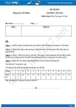 Đề thi HK2 môn Địa lý lớp 6 năm 2018-2019 - Phòng GD & ĐT Pleiku có đáp án