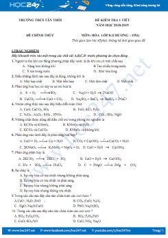 Đề kiểm tra 1 tiết môn Hóa học 8 (Chương Oxi) năm 2018 - 2019 Trường THCS Tân Thới