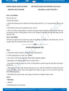 Đề thi giữa HK2 môn Ngữ văn lớp 6 năm 2018-2019, Trường THCS Văn Khê