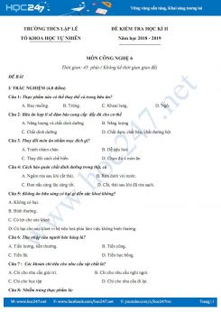 Đề thi HK2 môn Công Nghệ 6 có đáp án năm 2019 trường THCS Lập Lễ