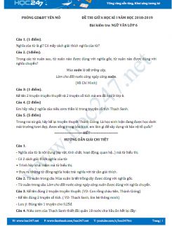 Đề thi giữa HK1 môn Ngữ văn lớp 6 năm 2018-2019, Phòng GD&ĐT Yên Mô