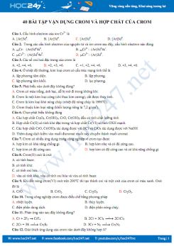 40 Bài tập vận dụng crom và hợp chất của crom