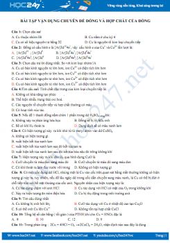 Bài tập vận dụng chuyên đề đồng và hợp chất của đồng