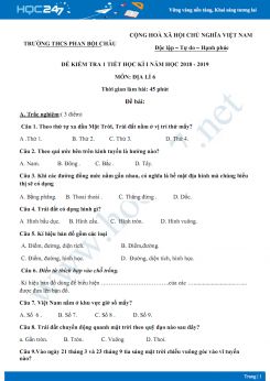 Đề kiểm tra 1 tiết HK1 môn Địa lý lớp 6 năm 2018-2019 - Trường THCS Phan Bội Châu có đáp án
