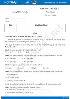 Đề kiểm tra 1 tiết HK1 môn Địa lý lớp 6 năm 2018-2019 - Trường THCS Thị Trấn có đáp án
