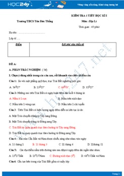 Đề kiểm tra 1 tiết HK1 môn Địa lý lớp 6 năm 2018-2019 - Trường THCS Tôn Đức Thắng có đáp án